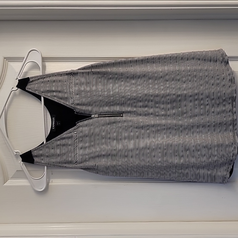 Black, Gray and white striped tank top, for business/office attire, small/petite